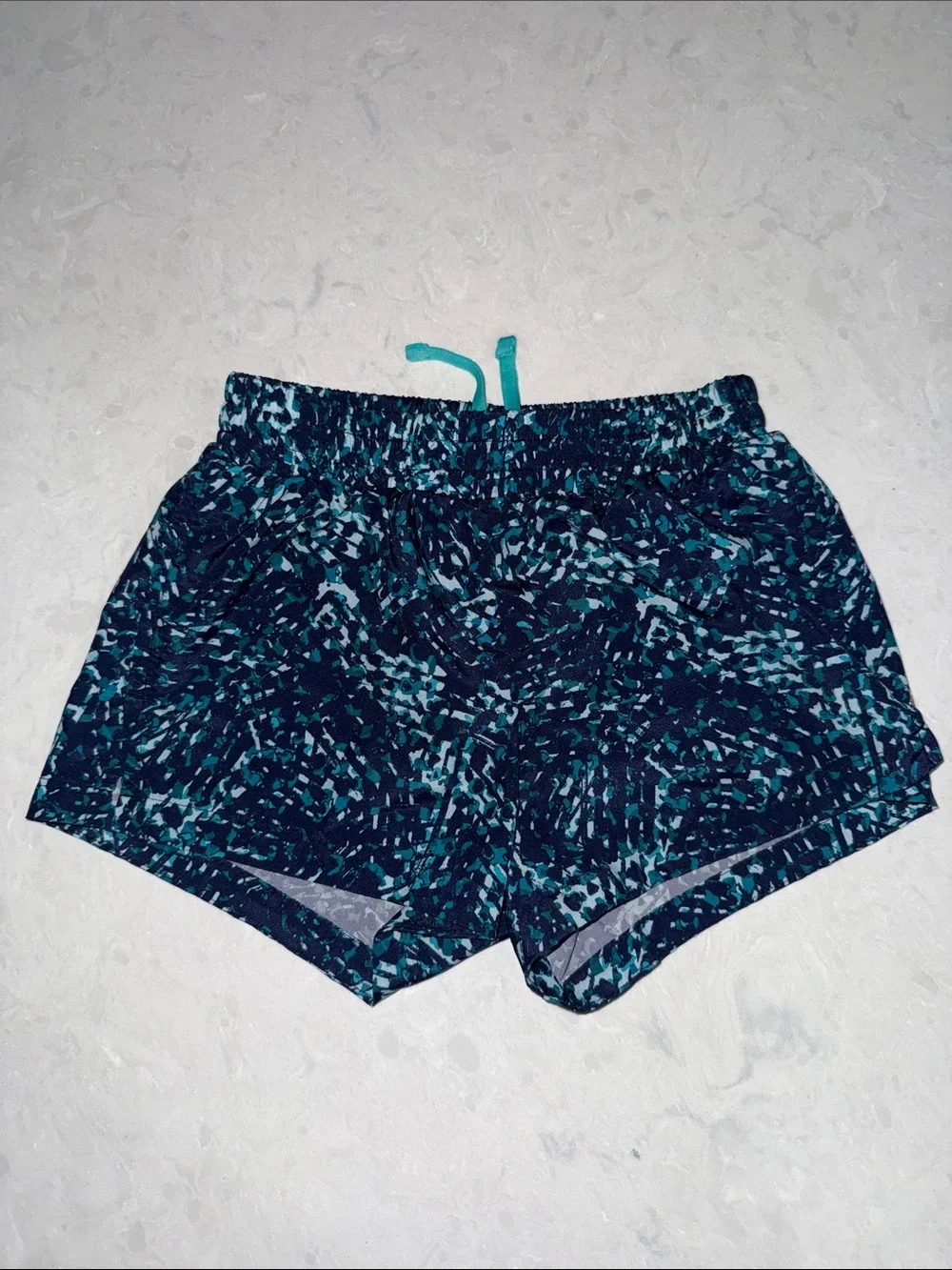 Old Navy Teal & Navy Printed Athletic Shorts with Drawstring Waist